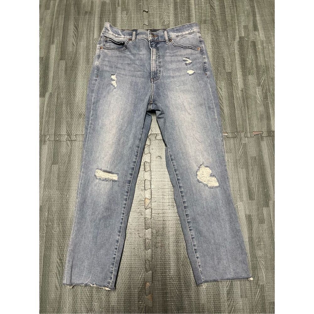 Express Slim Super High Rise Jeans 8S Womens Light blue Distressed Stretch